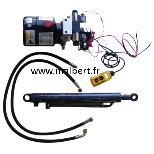 Pompe hydraulique 12v double effet avec commande filaire , vérin , raccord