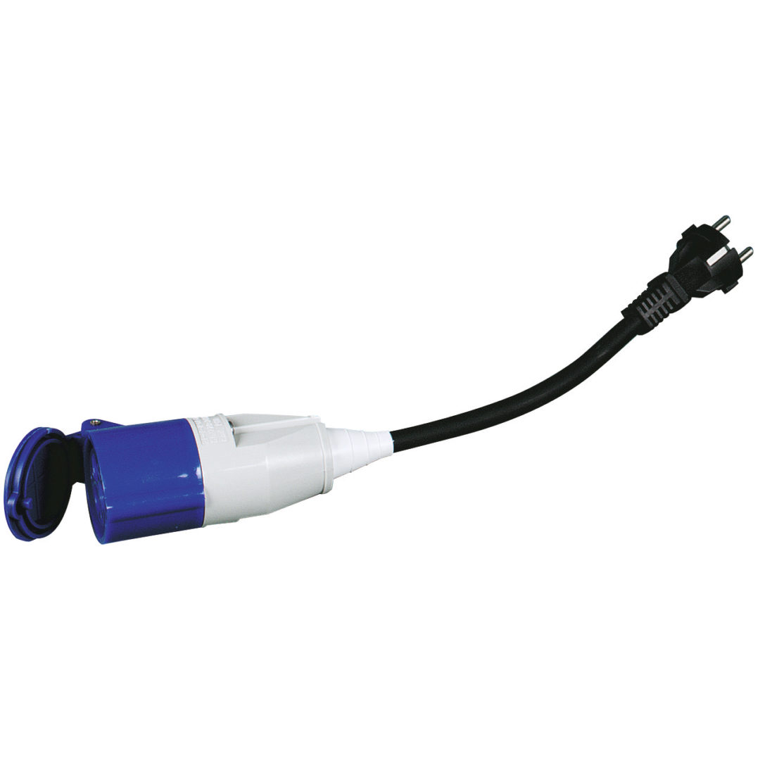 Adaptateur de caravane entrée P17 sortie 2 pôles + terre standard