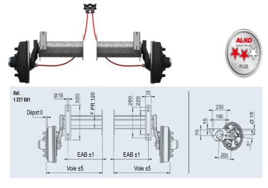 Demi essieu freiné 2500kg 6x205mm à boulonne