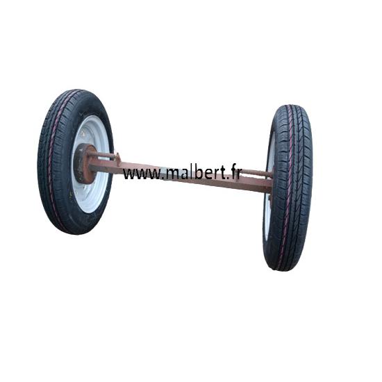 Ensemble essieu 750kg carré 35mm freiné + 2 roues 135X13 ext 1135mm 4x95mm