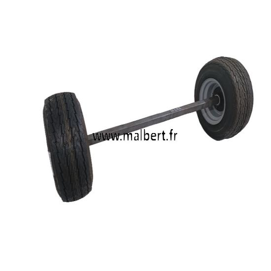 Ensemble essieu 750kg carré 35mm + 2 roues complètes 16.5x650x8 ext 1170mm 4x98mm