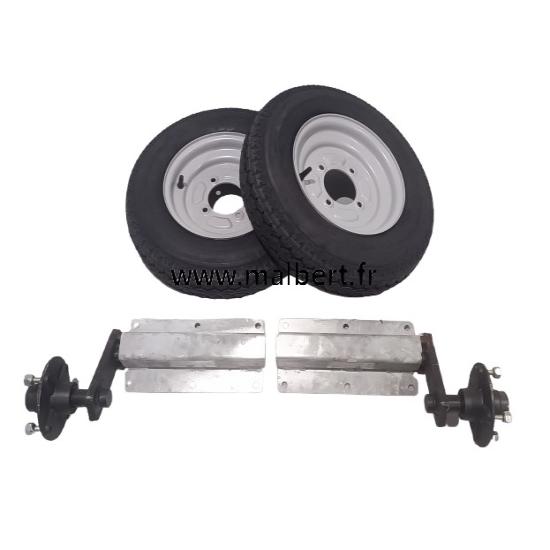 Ensemble 2 moyeux sur platine + 2 roue 400x10 Diamètre 470mm largeur 104mm