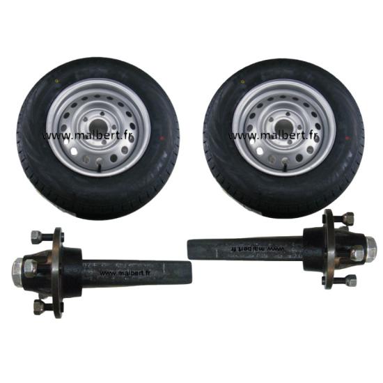 Ensemble 2 moyeux + 2 roues 185/70x13 Diamètre 590mm Largeur 185mm