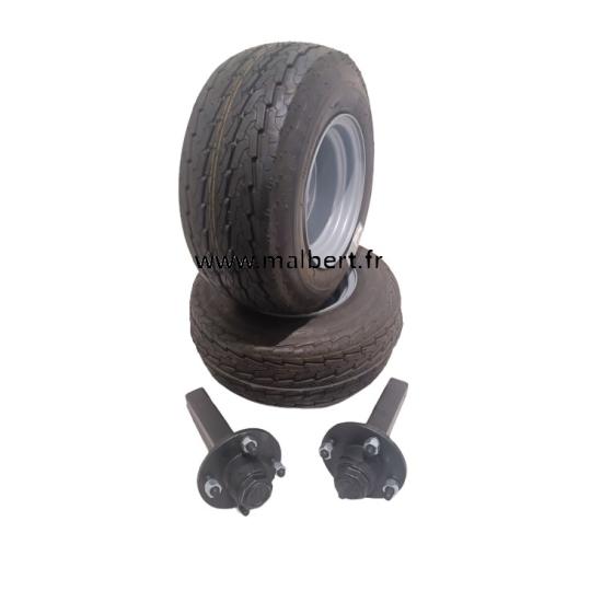 Ensemble 2 moyeux + 2 roues 16.5/650x8 Diamètre 421mm largeur 171mm