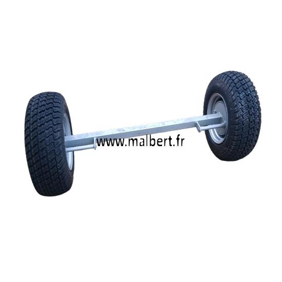 Ensemble essieu 750kg carré 35mm freiné + 2 roues 16x650x8 est 1175mm 4x95mm