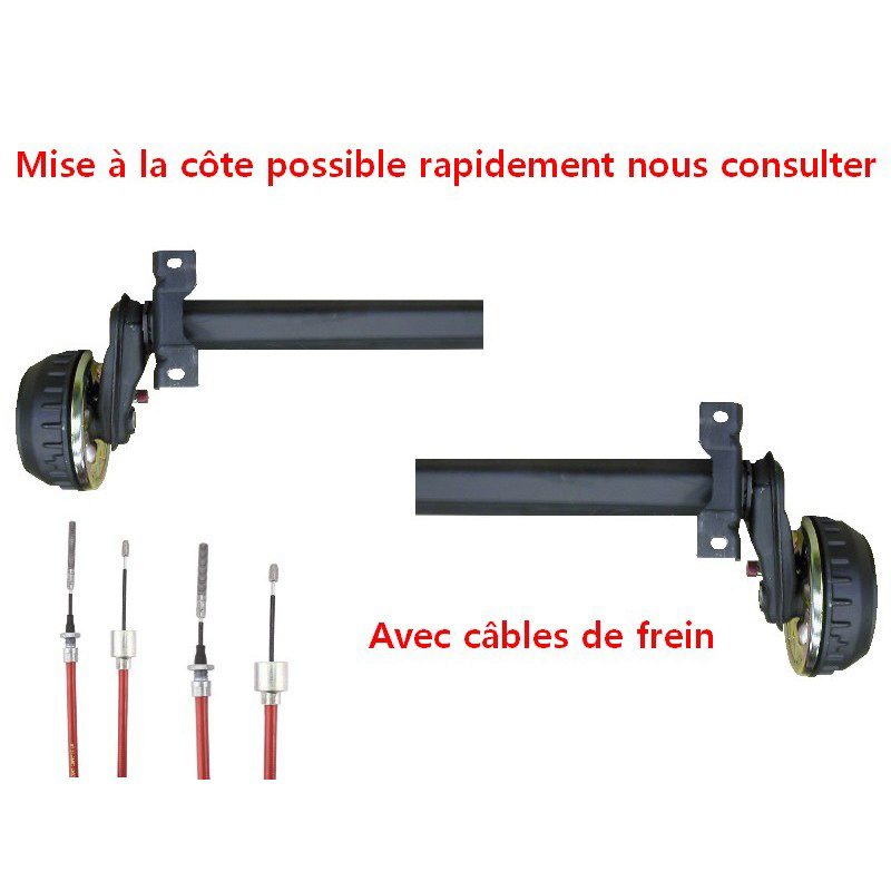 Demi essieu freiné 1300kg 4x130mm la paire avec câbles de frein
